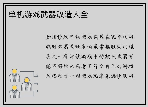 单机游戏武器改造大全